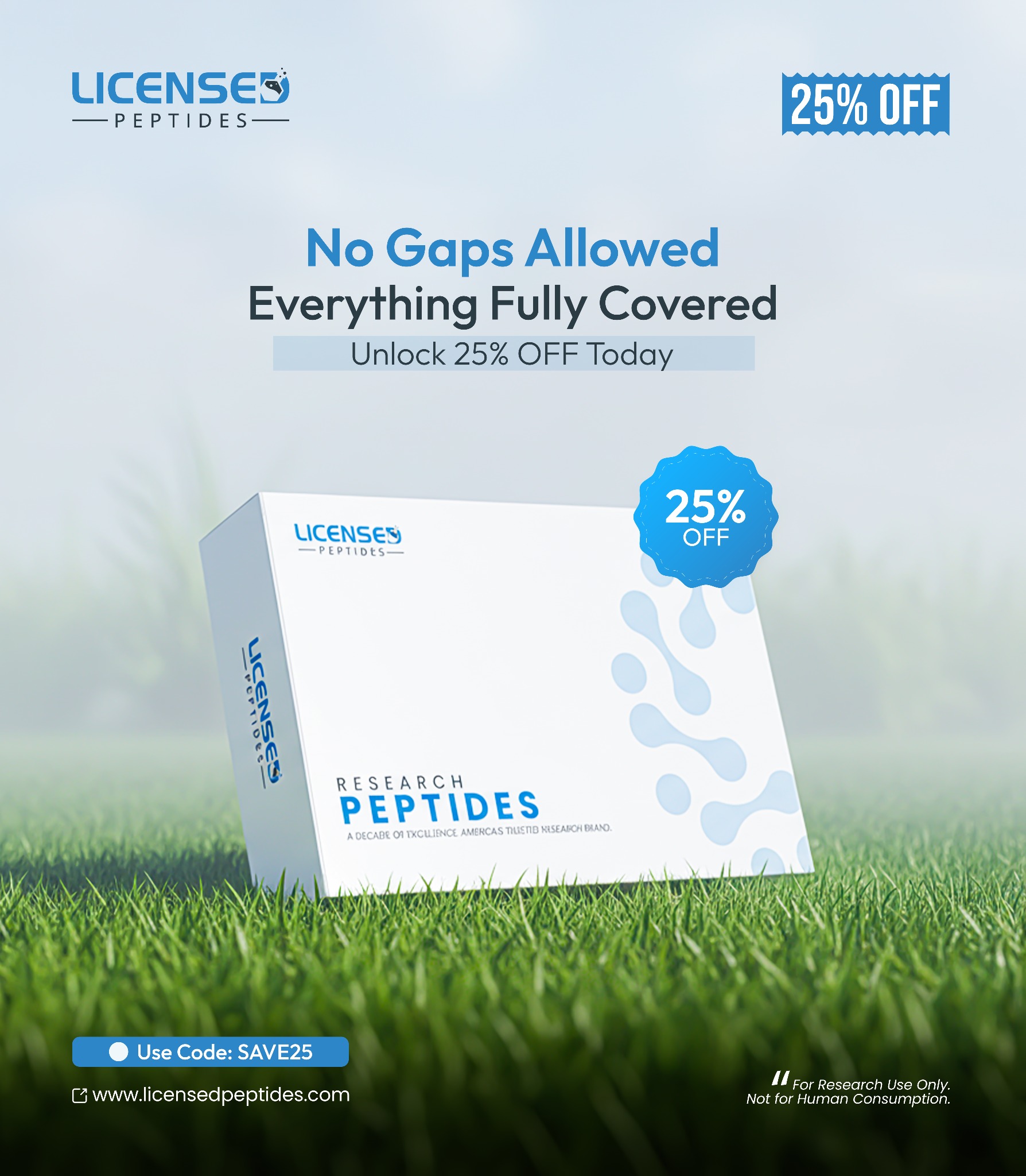 LicensedPeptides.com Facebook ad: Take 25% Off Today