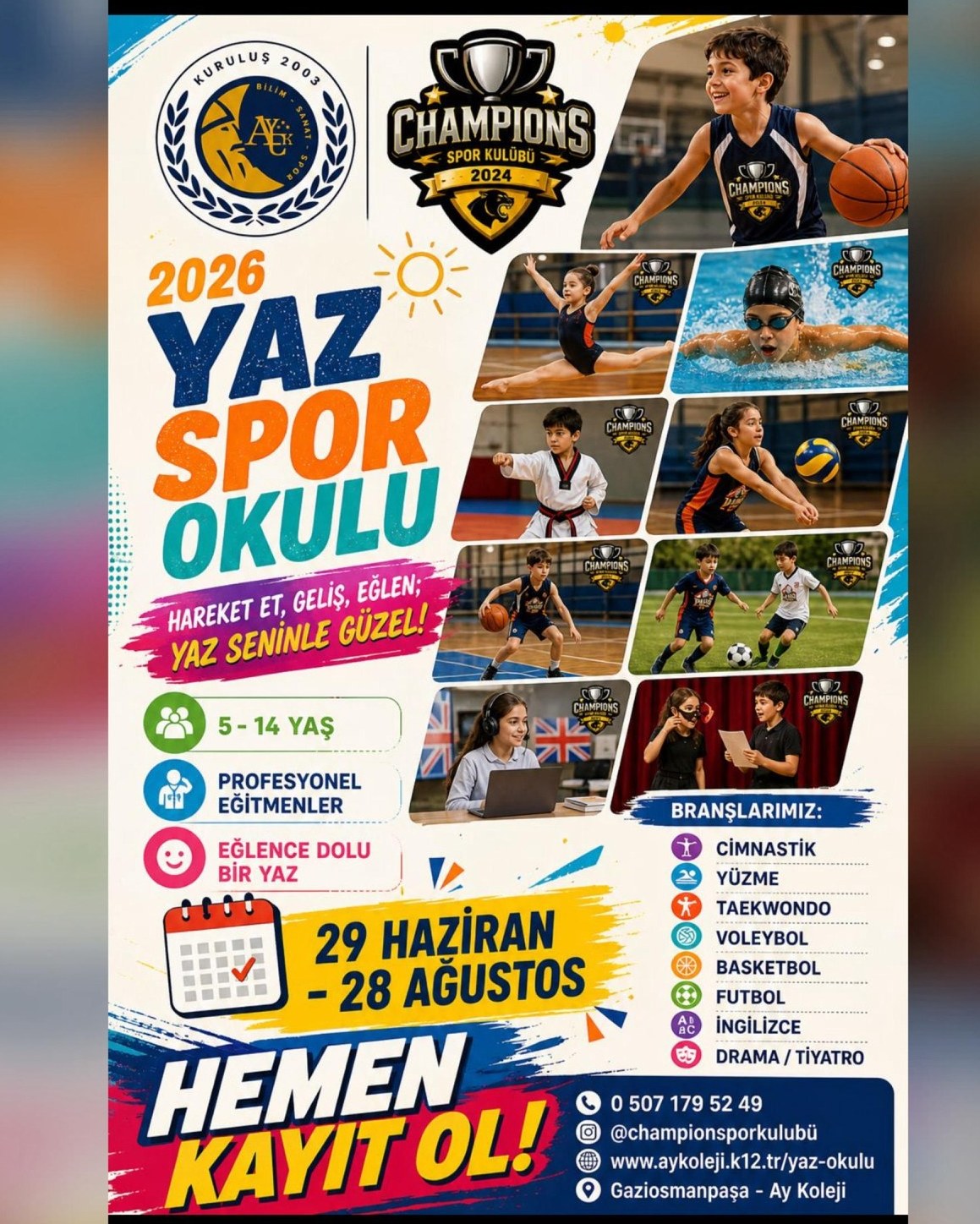 Champions Spor Kulübü Facebook ad: Yaz Spor Okulu 2026 | Ay Koleji Premium Programı