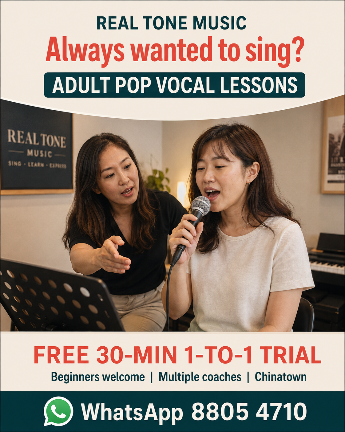 Real Tone Music School - Singapore 纯音流行音乐学校 Facebook ad: Book Your Free Vocal Trial