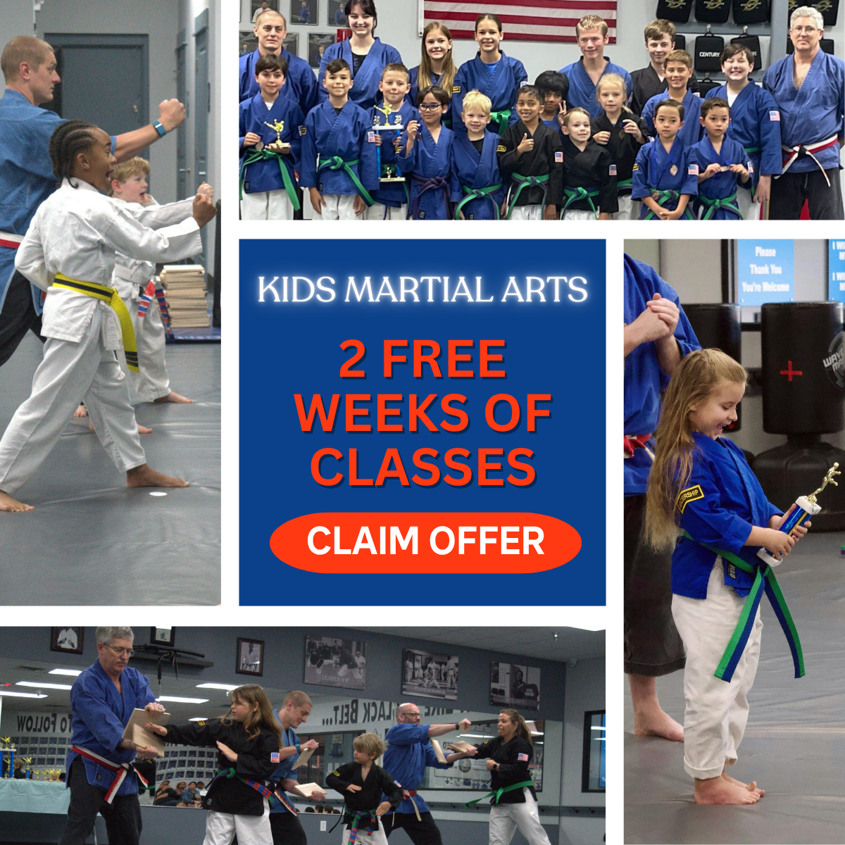 Crabapple Martial Arts Academy Facebook ad: Try Kids Martial Arts Classes Free!