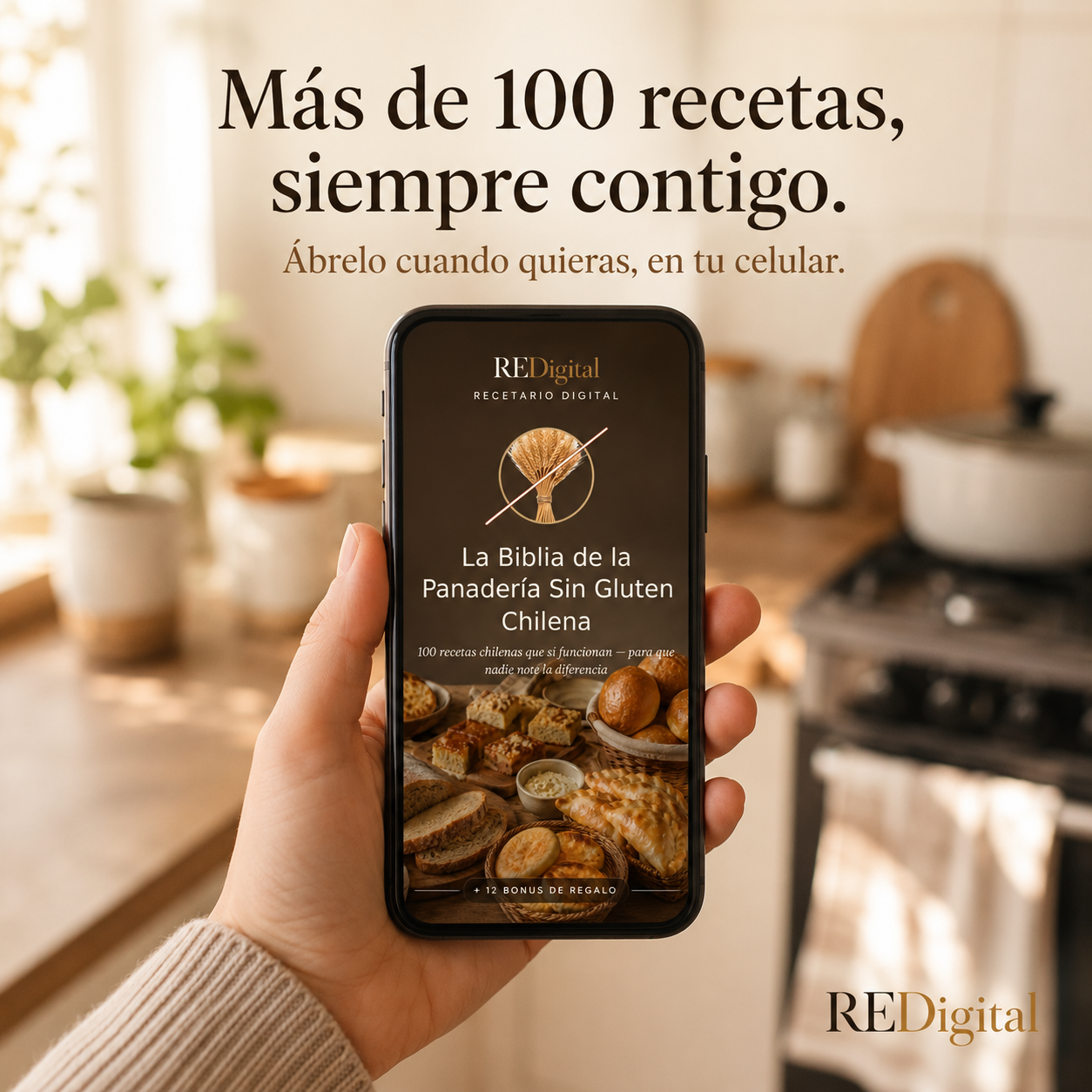 Redigital Facebook ad: +100 recetas sin gluten que sí funcionan