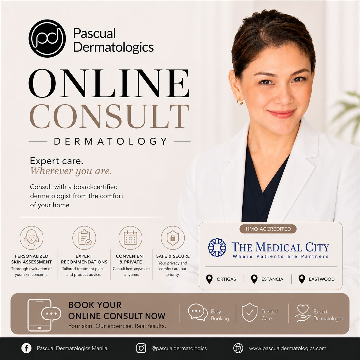 Pascual Dermatologics Manila Facebook ad: HMO Accepted - Book Now!