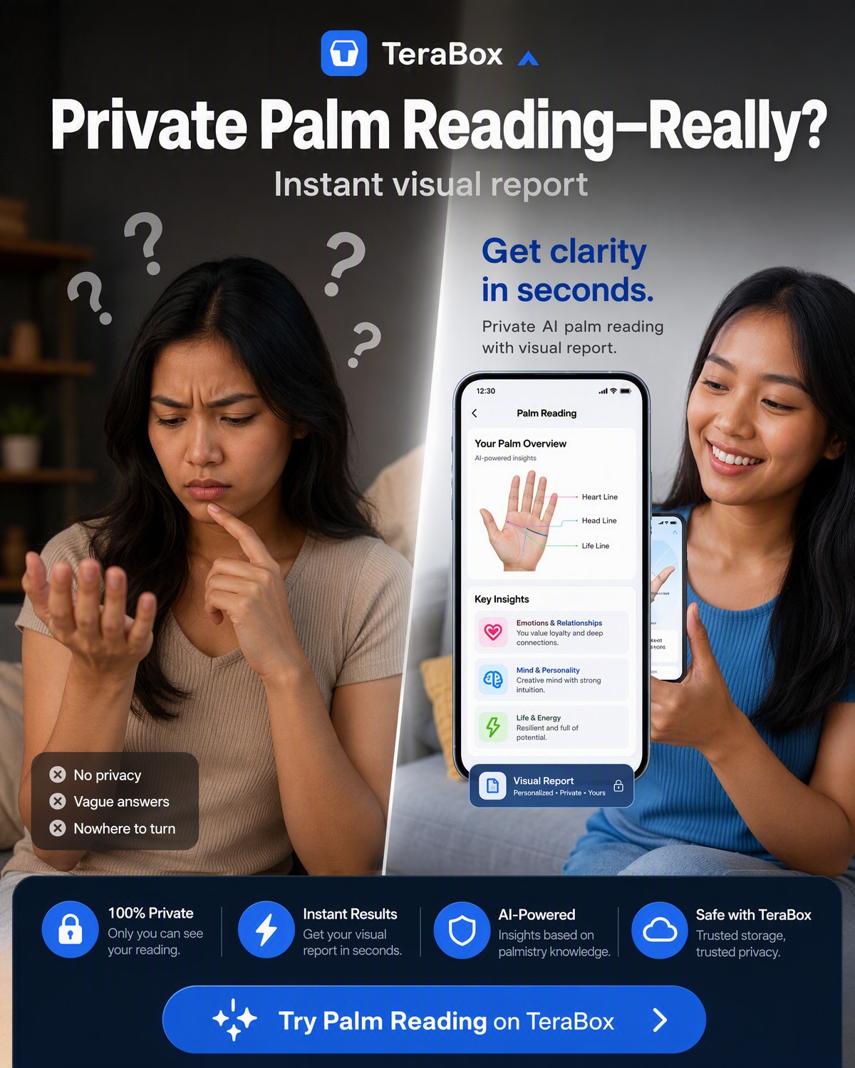 Terabox-Tech Facebook ad: What can your palm reveal?