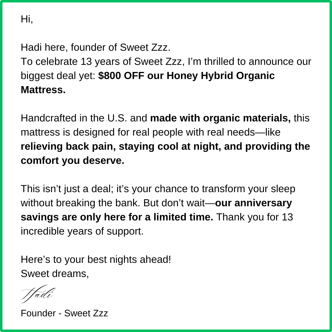 Sweet Zzz Mattress Facebook ad