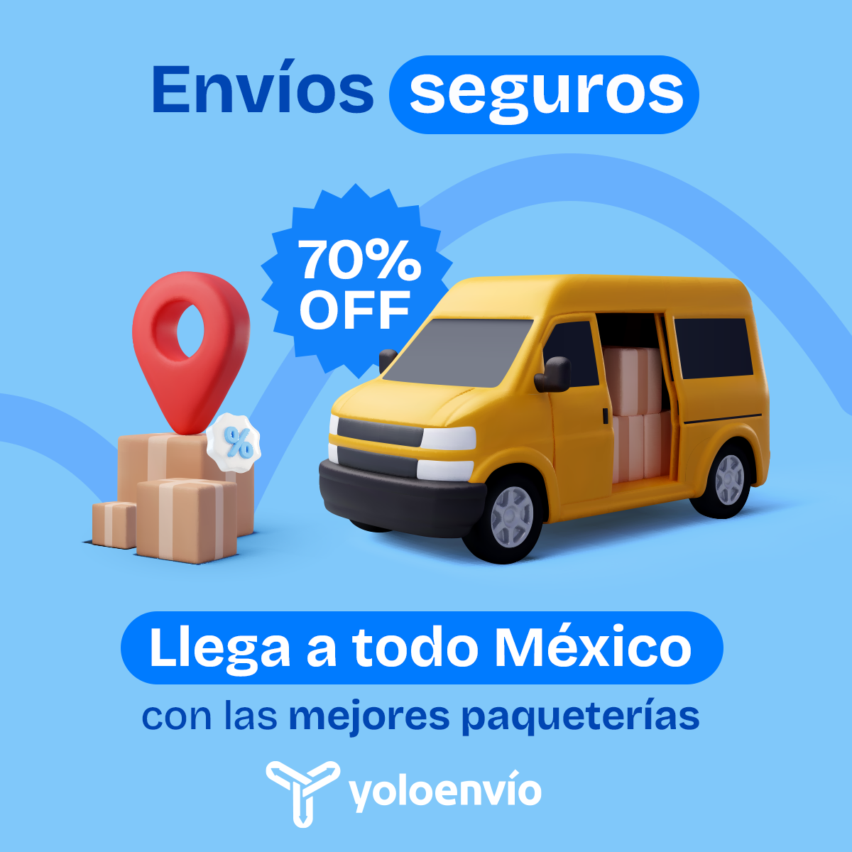 YoloEnvio.com Facebook ad: Envíos hasta el 70% de descuento en tus envíos