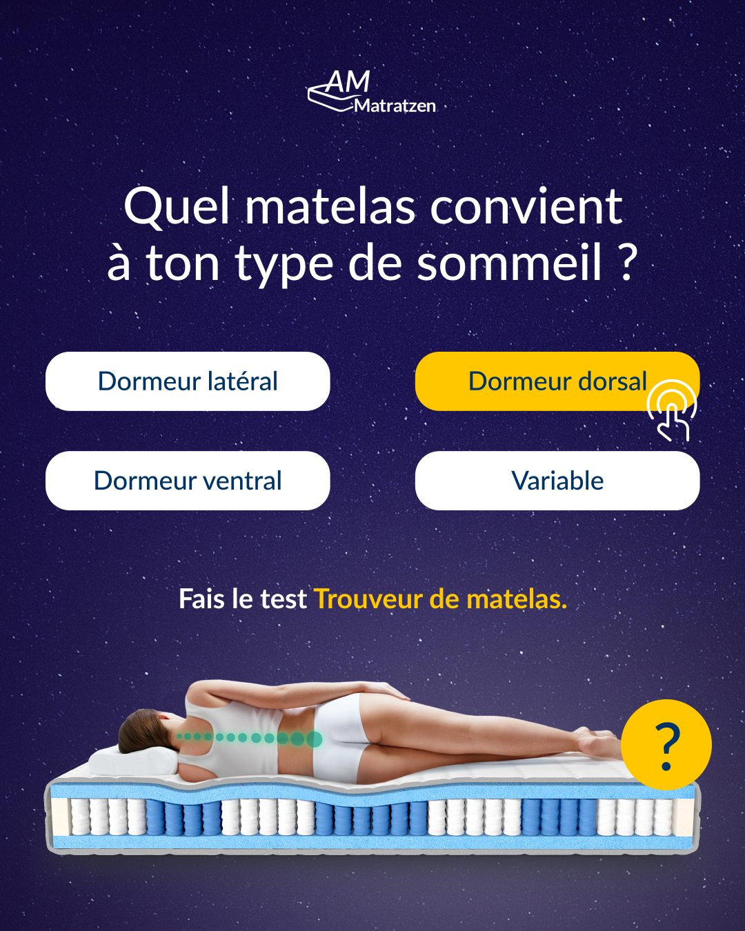 AMQ Sleep Facebook ad: Trouvez le matelas idéal pour vous →