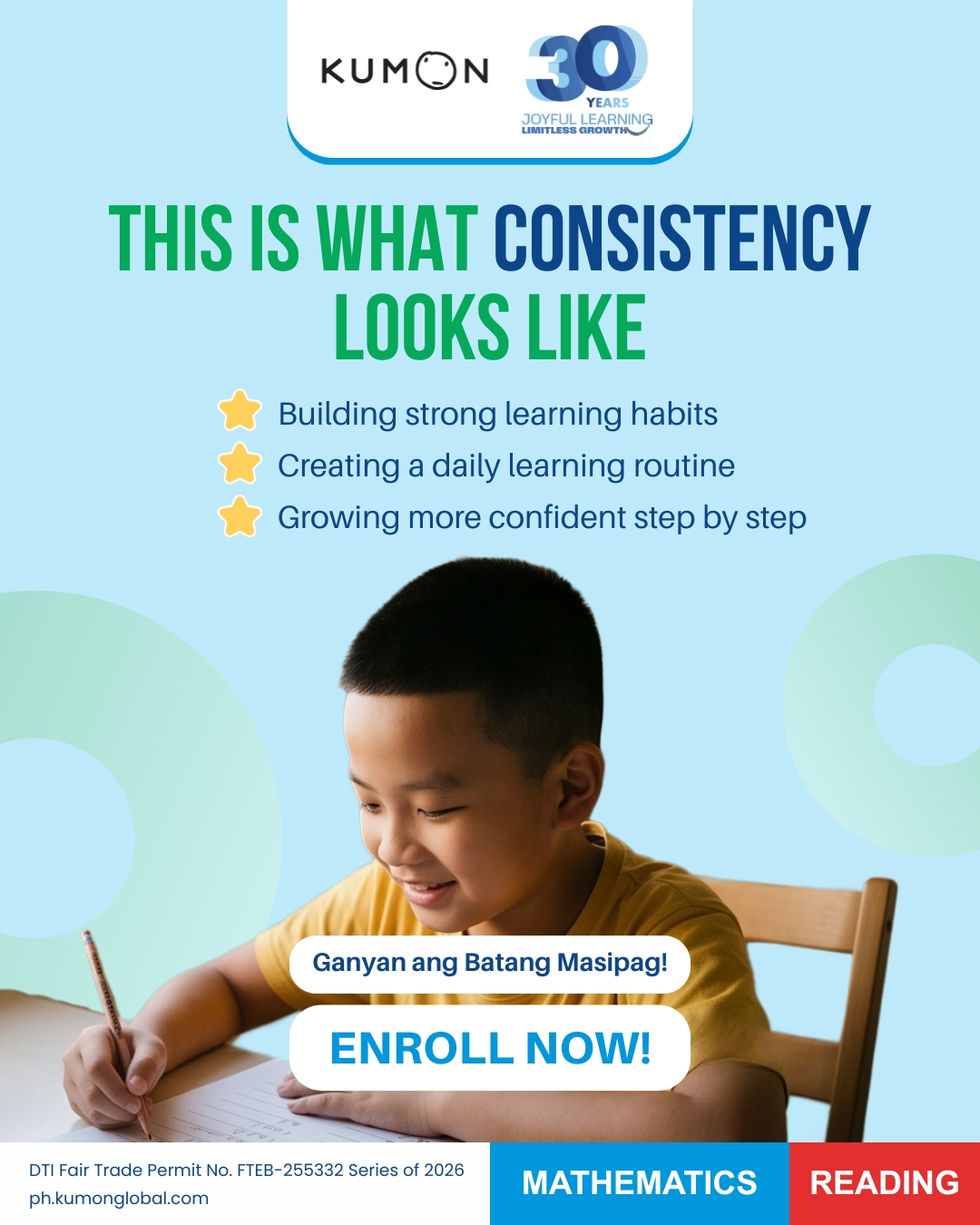 Kumon Philippines Facebook ad: A SELF-STARTER. A DILIGENT LEARNER.