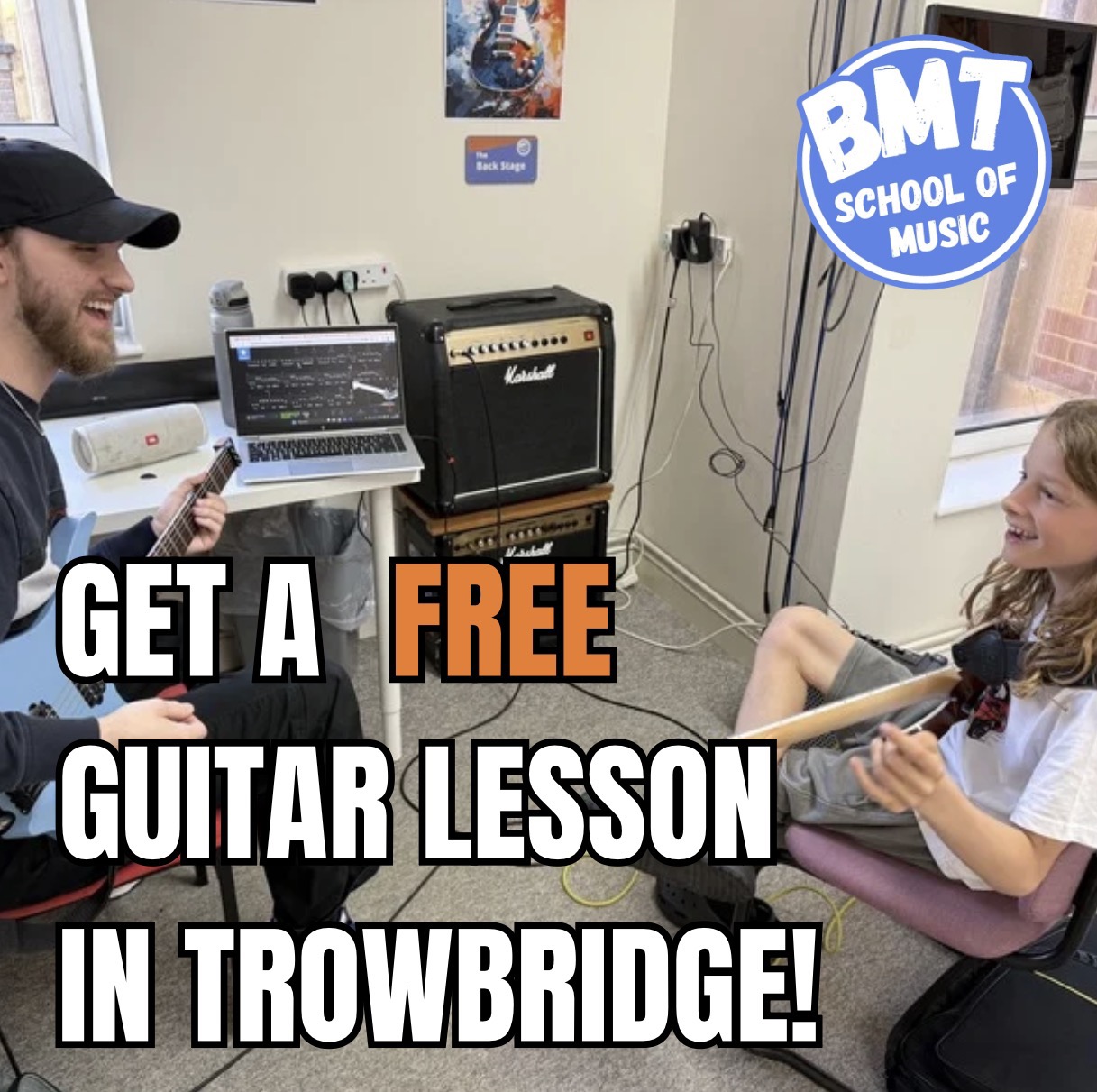 BMT School of Music Facebook ad: Get a FREE Guitar Lesson in Trowbridge!