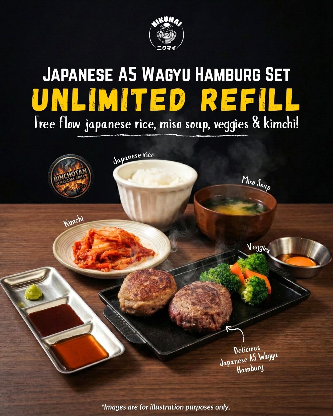 Nikumai Facebook ad: Every Japanese A5 Wagyu Hamburg Set comes with…