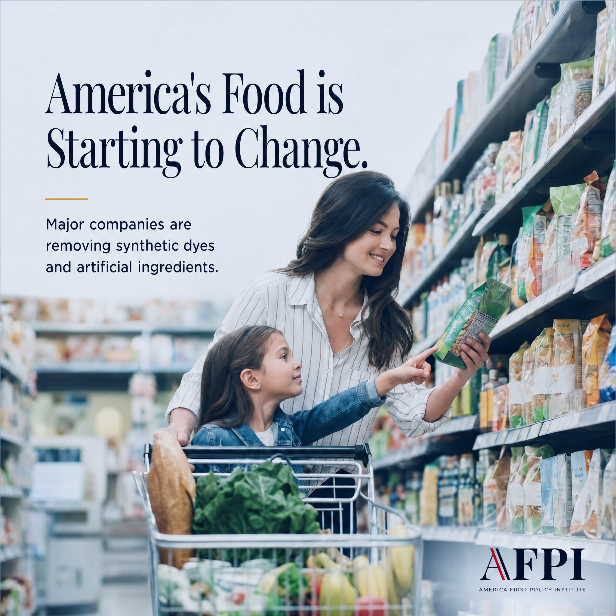 America First Policy Institute Facebook ad: For years, parents read the label and still…