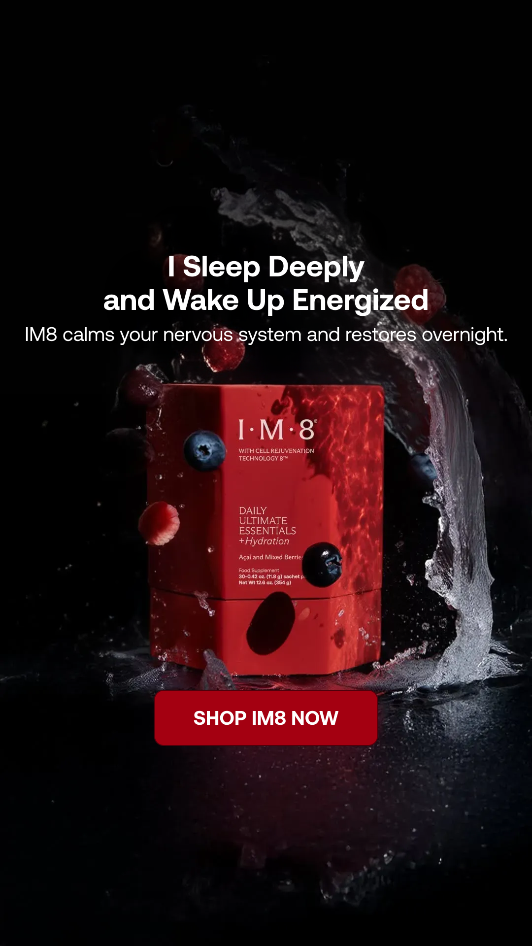 IM8 Facebook ad: One Scoop. 16 Supplements. Zero Guesswork.