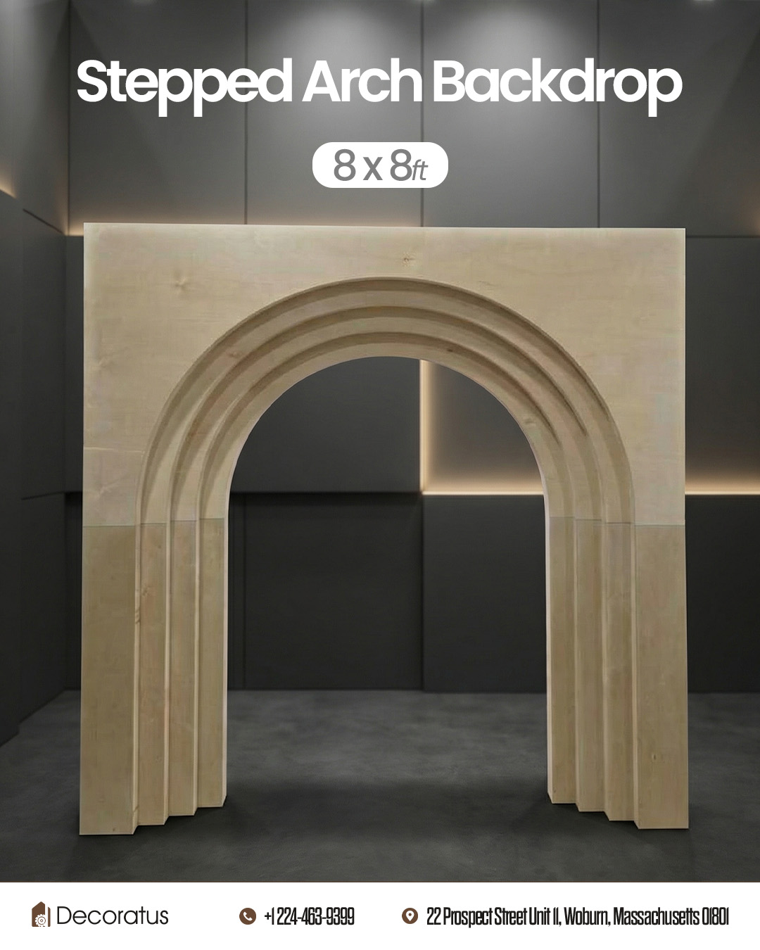 Decoratus US Facebook ad: Stepped Arch Backdrop