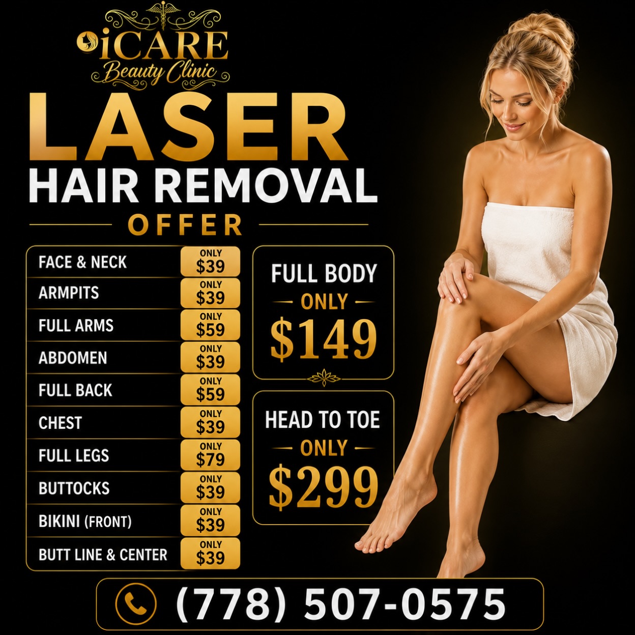 I Care Beauty Clinic Facebook ad: LASER HAIR REMOVAL SPECIALS