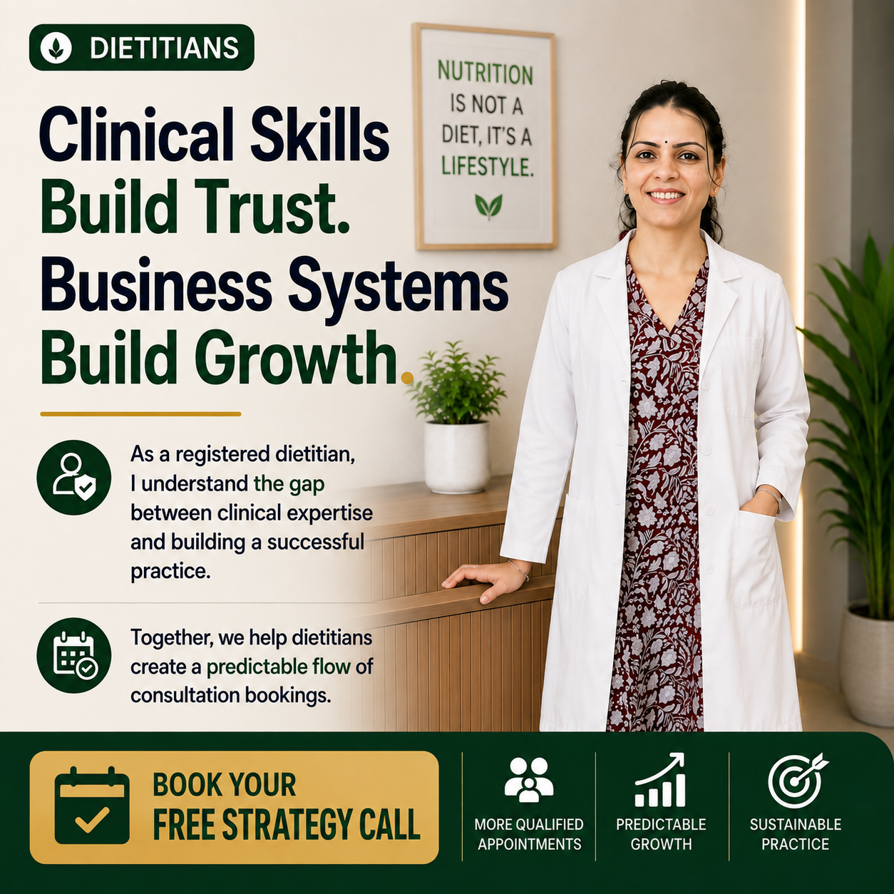 Scalzeno Facebook ad: Clinical Skills Build Trust. Systems Build Growth.