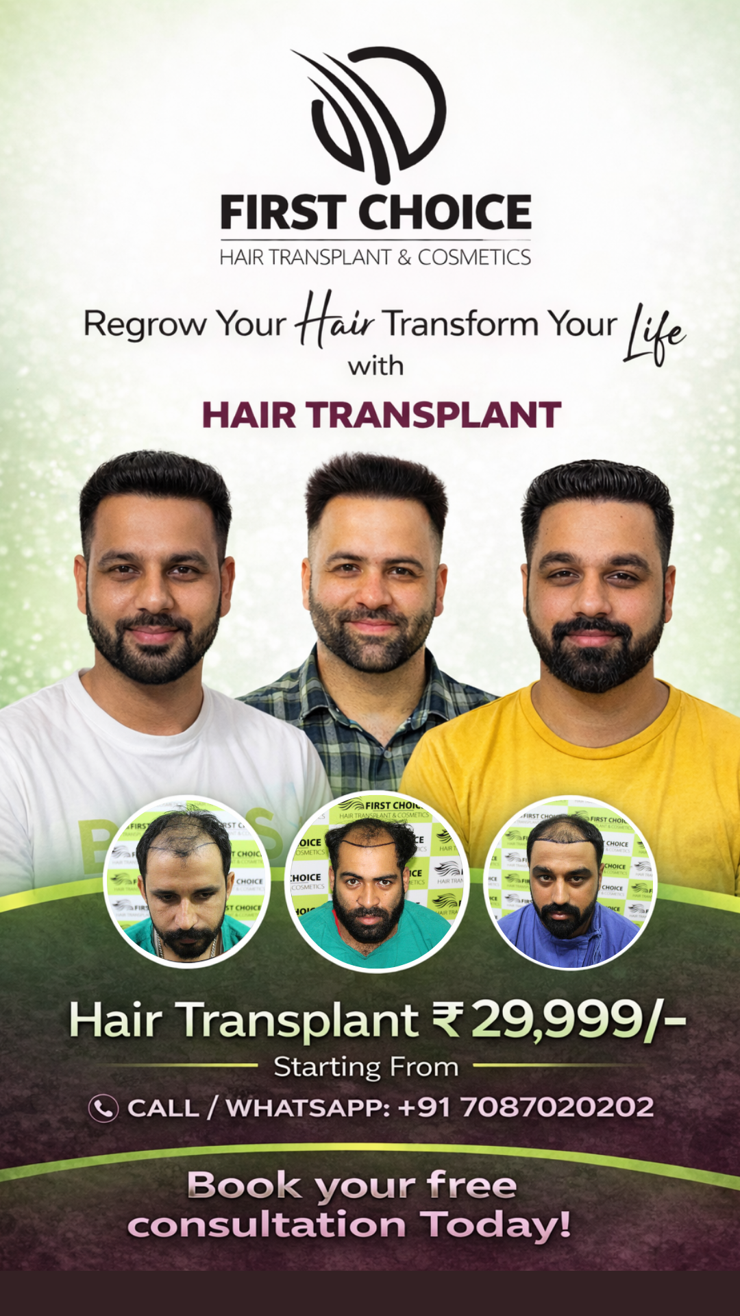 First Choice Hair Transplant & Cosmetics Facebook ad from Mar 26, 2026