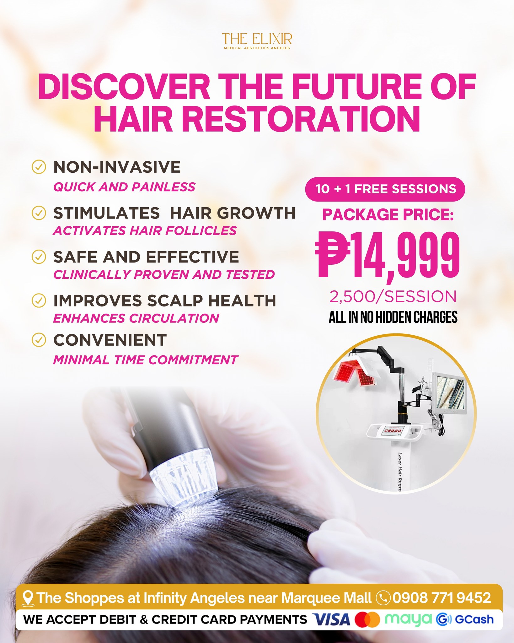 The Elixir - Infinity Angeles Pampanga Branch Facebook ad: Hair thinning isn't something you just have to…