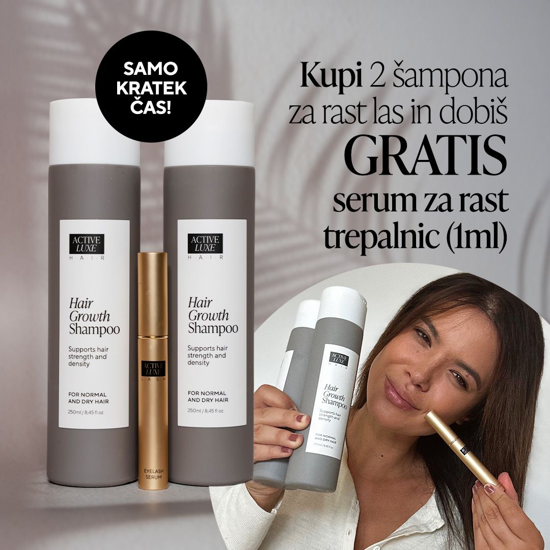 Active Luxe Cosmetics Slovenia Facebook ad: Če opažaš več izpadanja, tanjše lase ali manj…