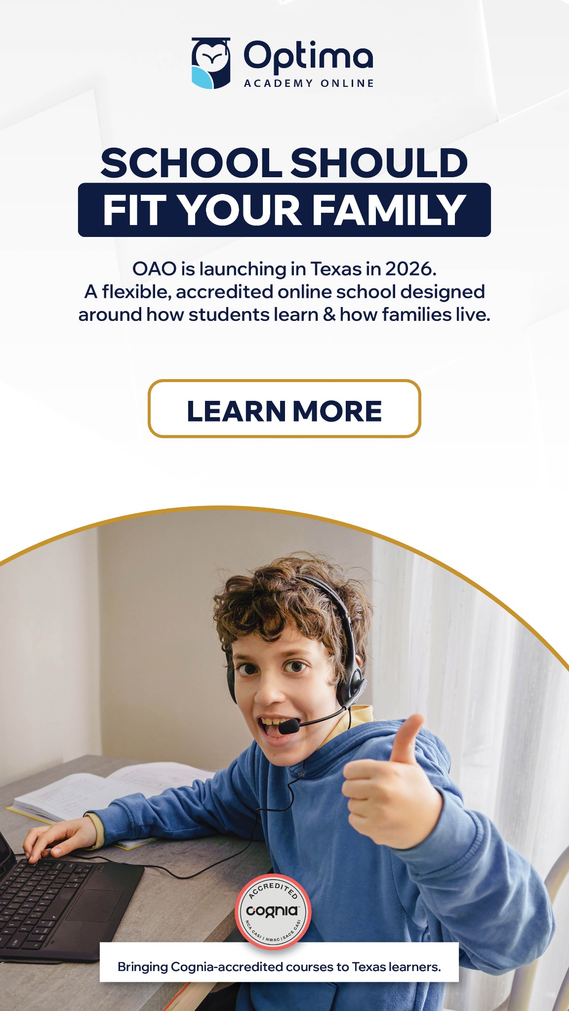 Optima Academy Online Facebook ad from Feb 1, 2026