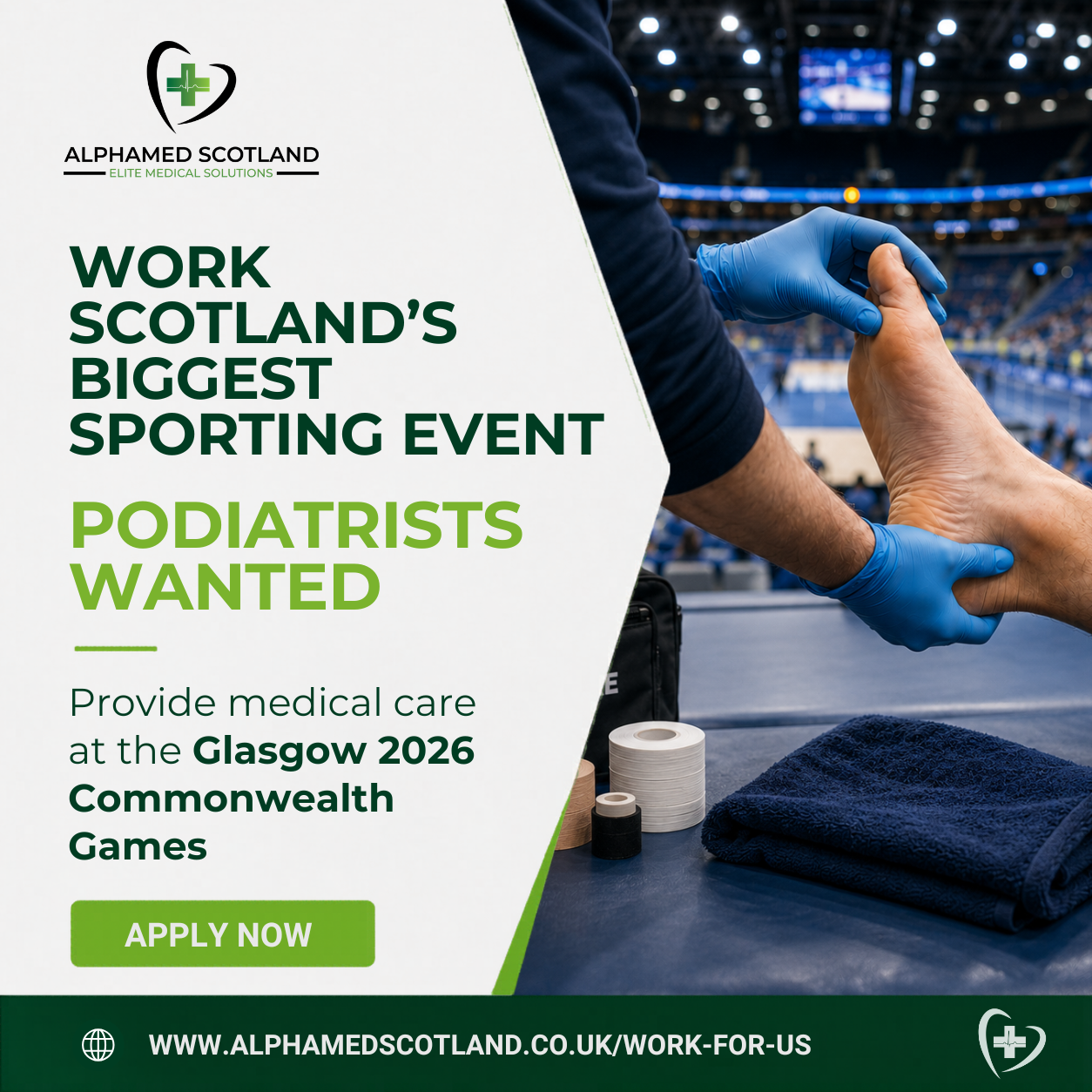 Alphamed Scotland Facebook ad: Podiatrists Wanted for 2026 Commonwealth Games
