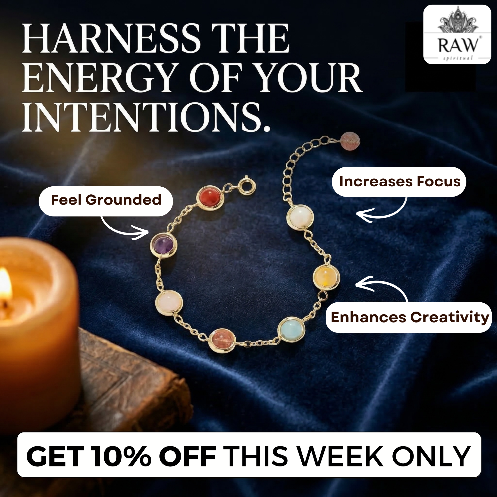 Raw Spiritual Facebook ad: The 7 Chakra Bracelet That Grounds You, Sharpens Your…