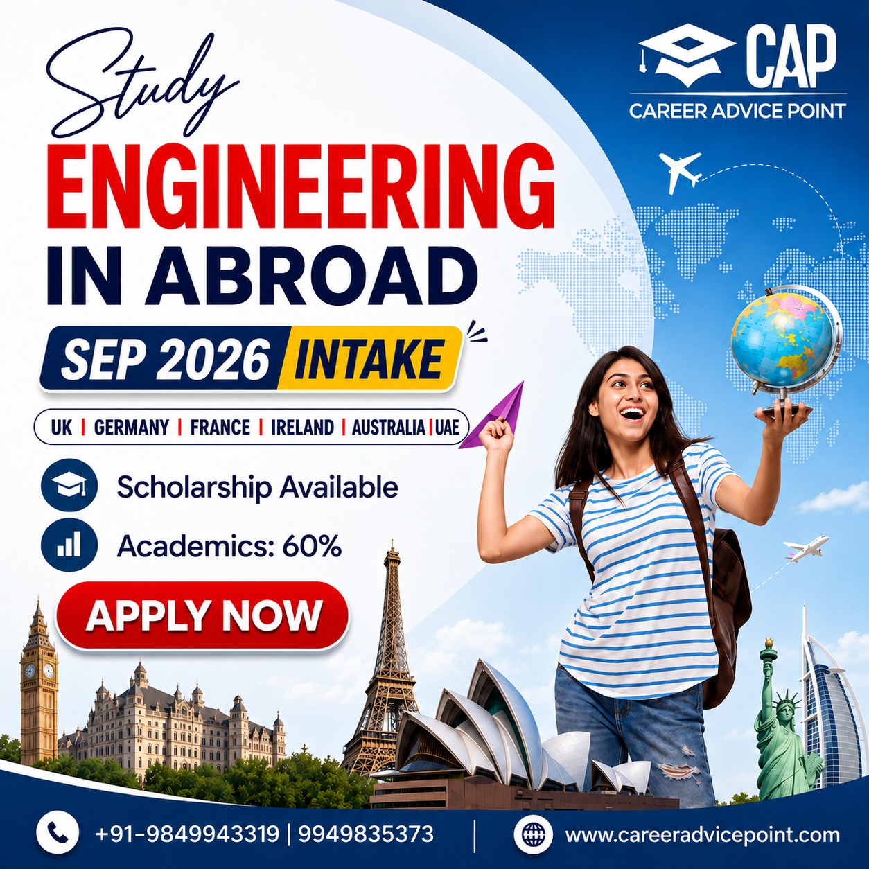 CAP Global Education Facebook ad: Study in UK, Germany, France, Ireland, Australia & UAE