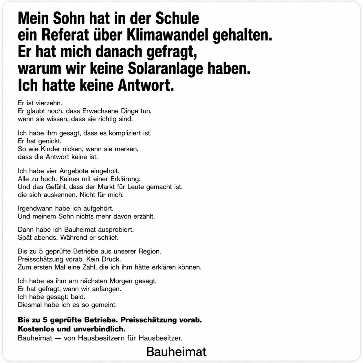 Bauheimat Facebook ad: Vergleiche 5 Angebote für PV-Anlagen