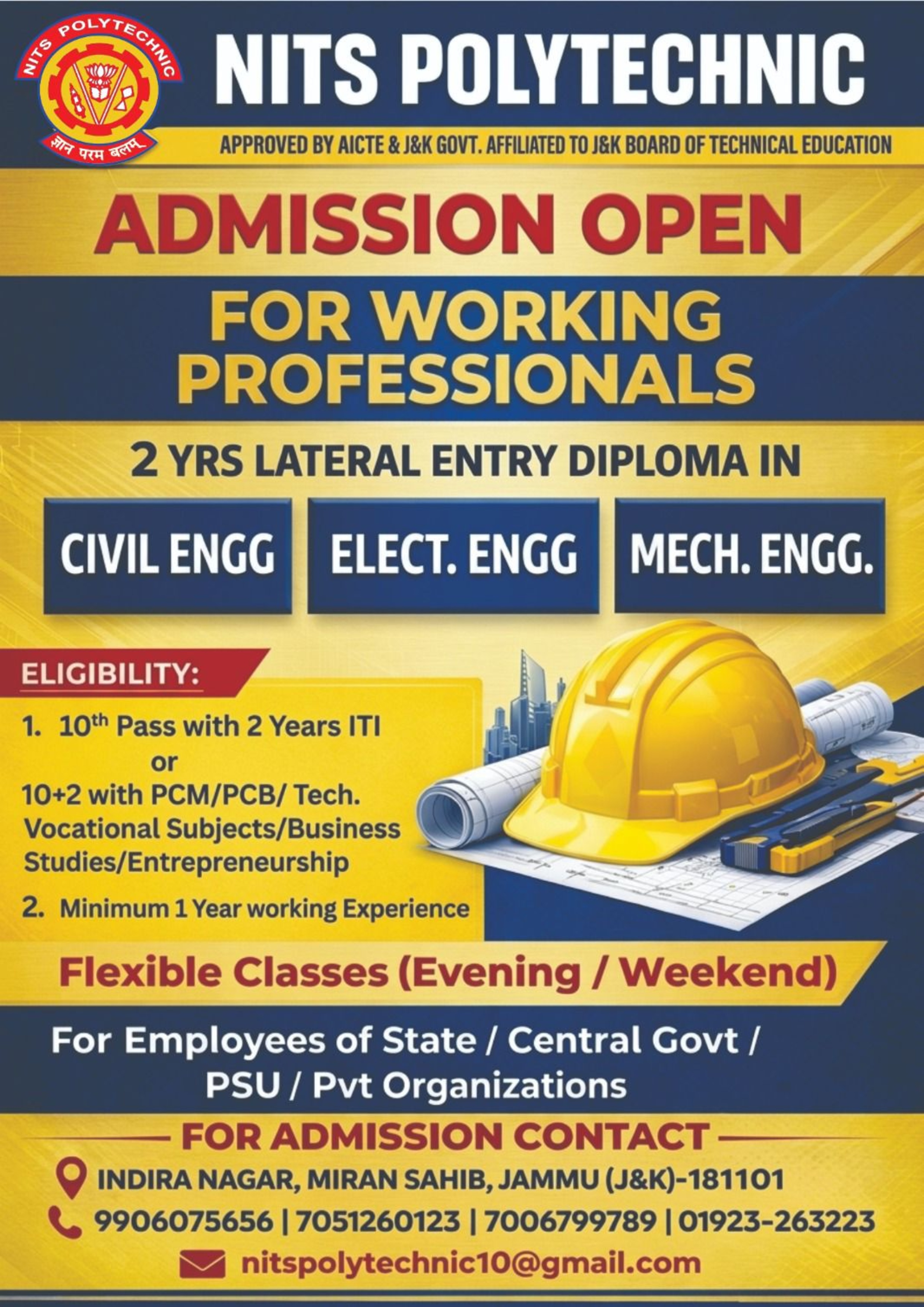 NITS Polytechnic Facebook ad: Admission Open for Working Professionals