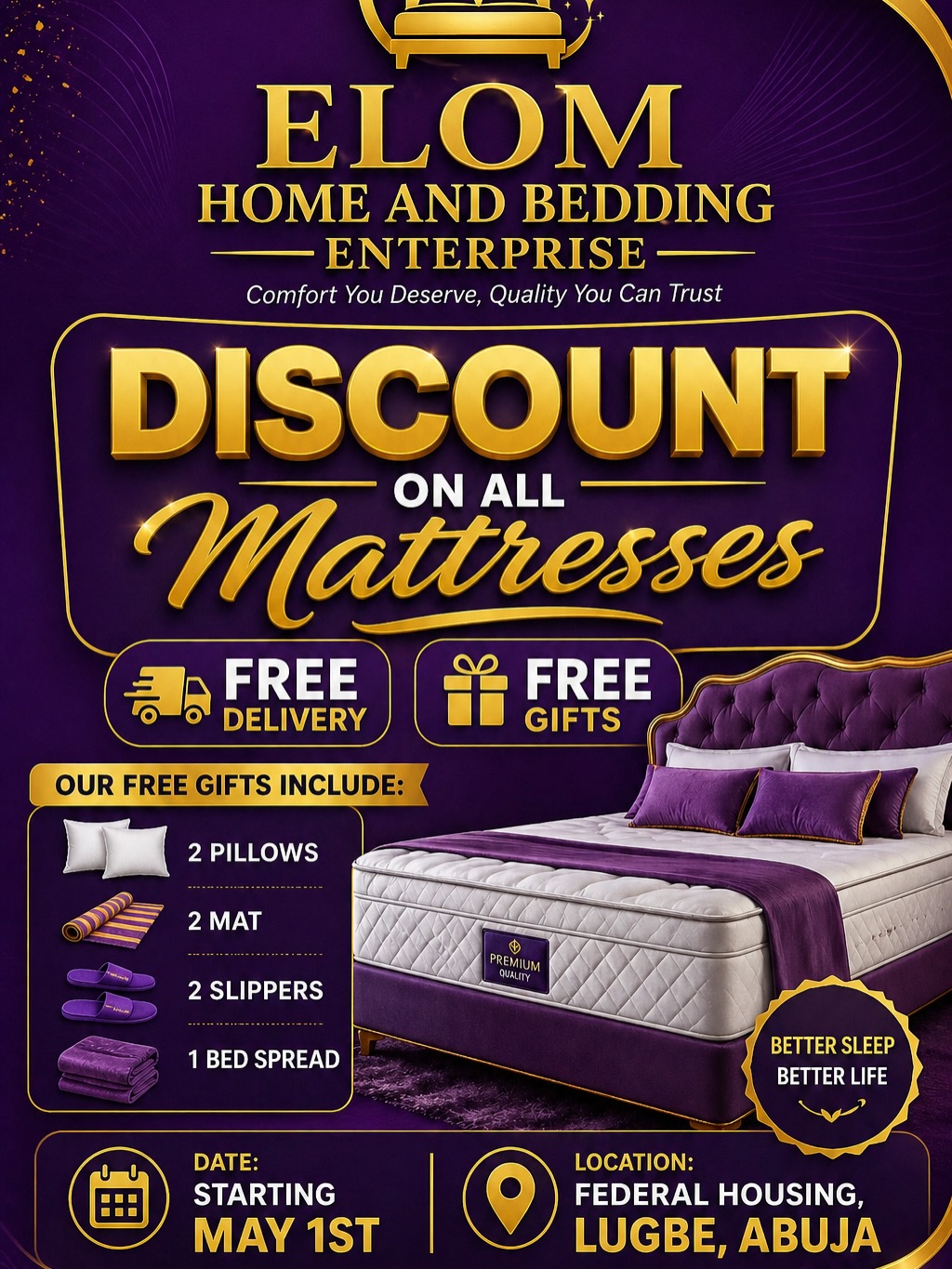 Elom Homes and Beddings Enterprise Facebook ad: Our SALES is On(swipe for prices )