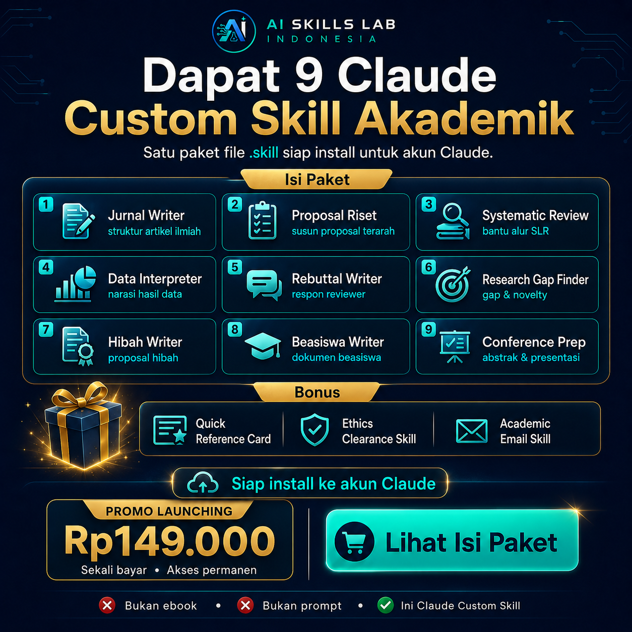 AI Skills Lab Indonesia Facebook ad: 9 Claude Skill Akademik