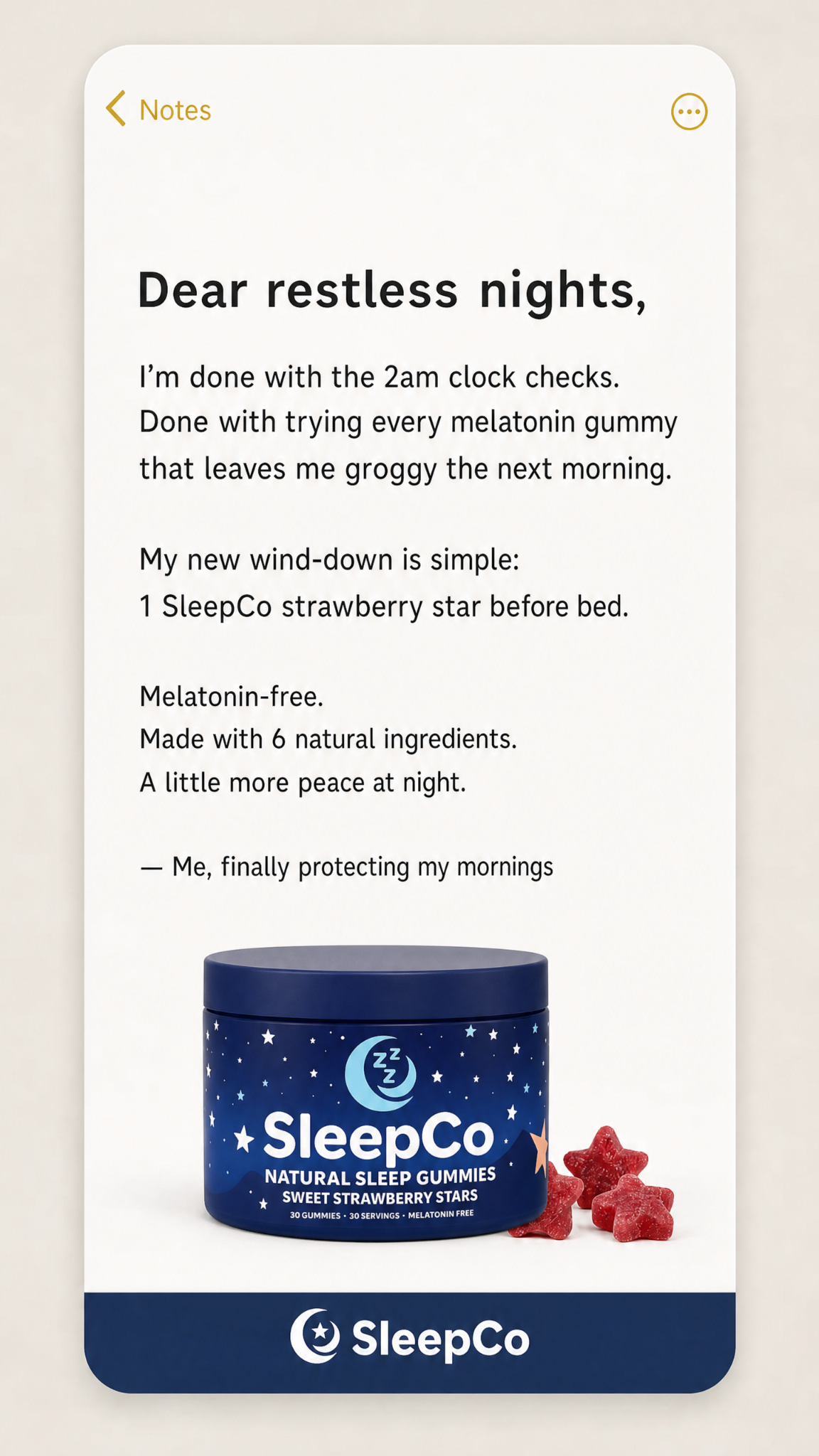SleepCo Facebook ad