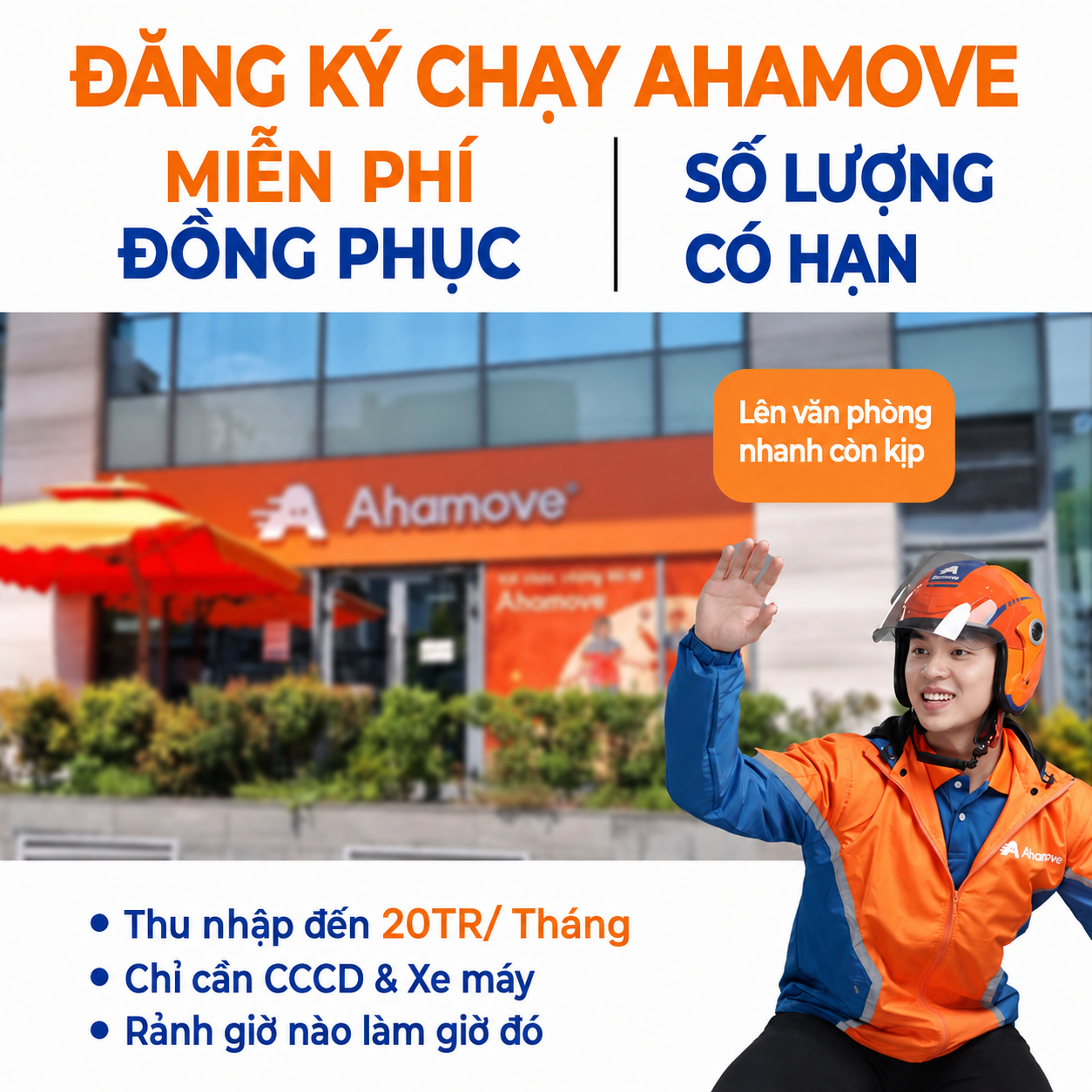Tài Xế Ahamove Facebook ad: Được tặng đồng phục, hồ sơ chỉ cần CCCD + bằng lái