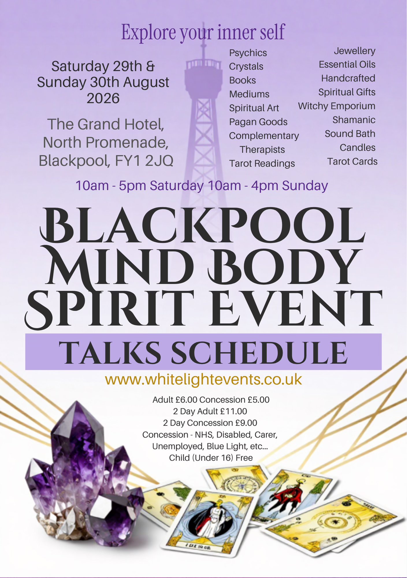 White Light Events Mind Body and Spirit Events Facebook ad: Blackpool Mind Body Spirit Event Talks Schedule