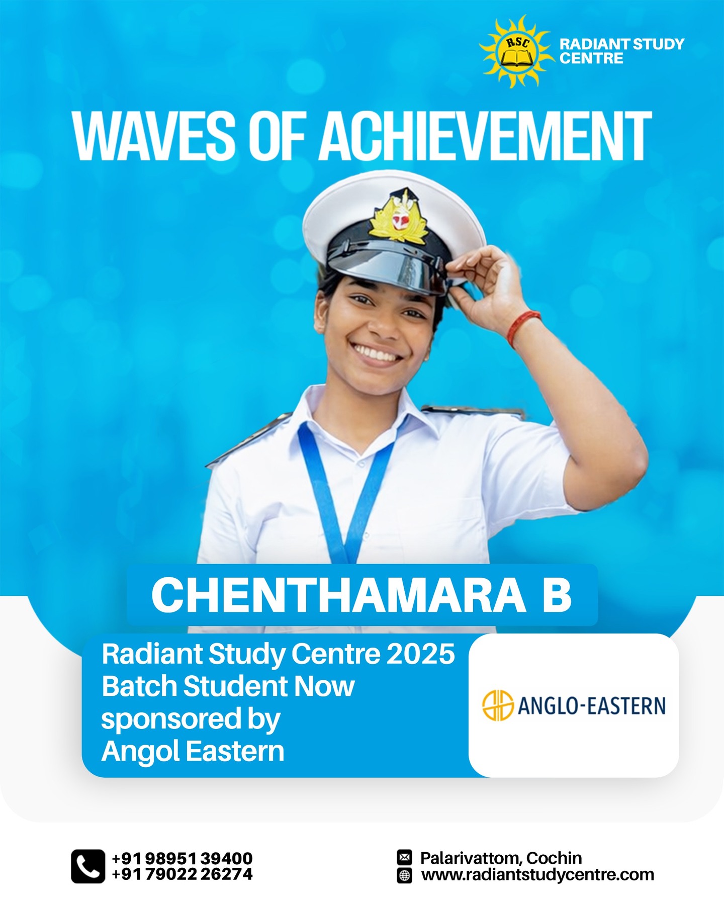radiantstudycentrekochi Facebook ad: Congratulations to Chenthamara B, Radiant Study Centre 2025…