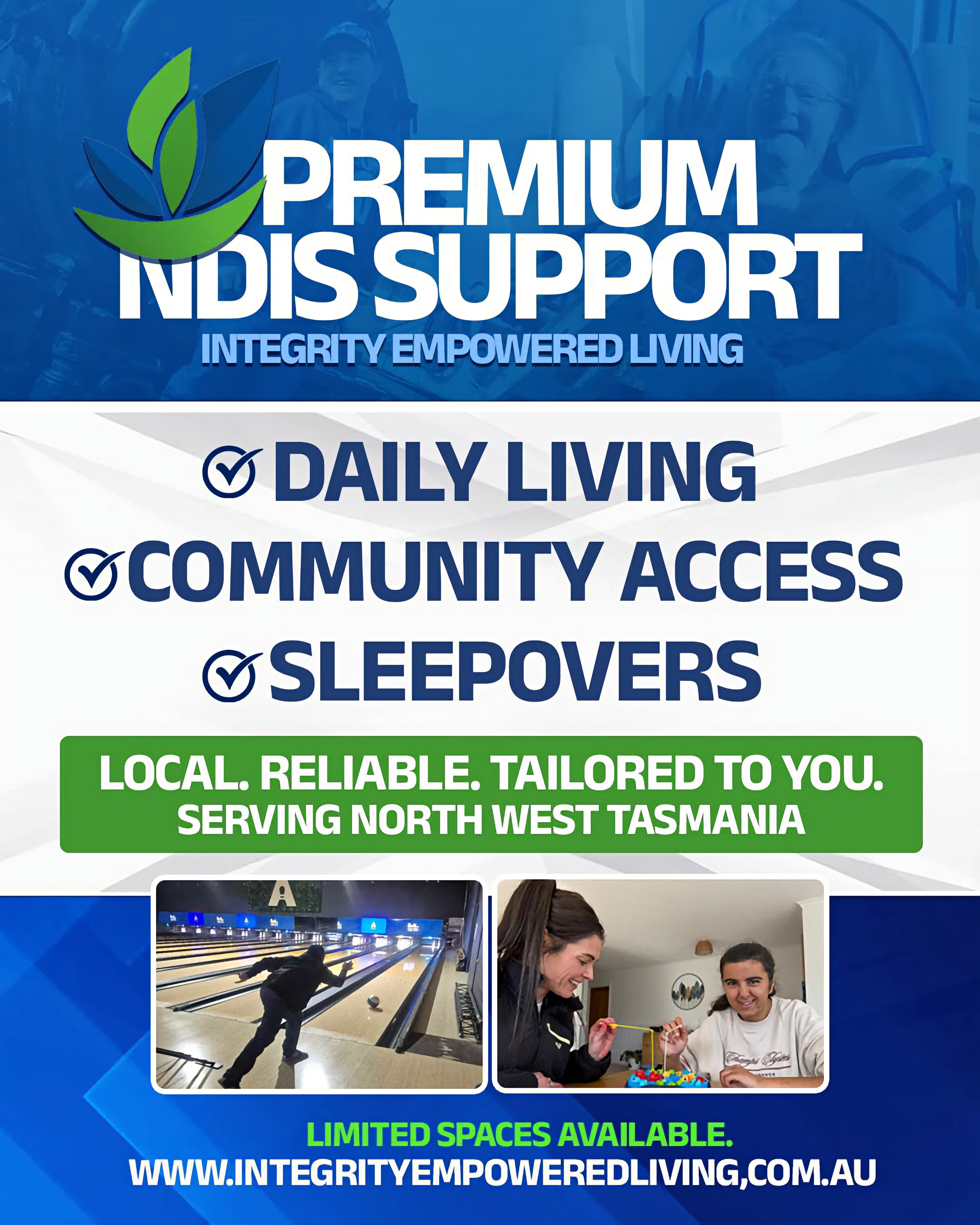 Integrity Empowered Living Facebook ad: Family-led NDIS provider in North West TAS.