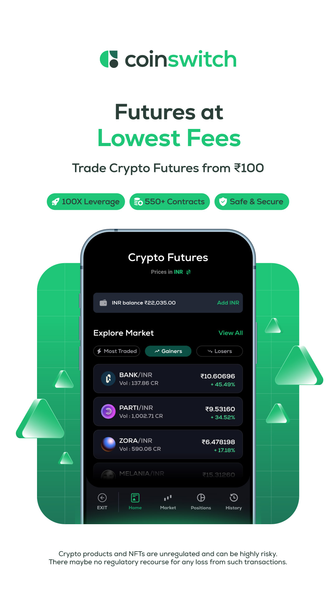 CoinSwitch Facebook ad: Trade Crypto Futures from just ₹100 on CoinSwitch.