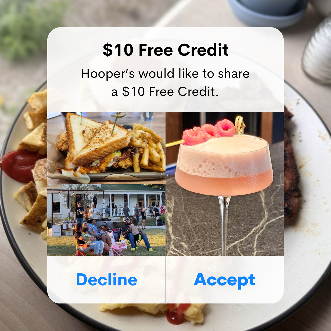 Hooper's Facebook ad: Get $10 On Us Today