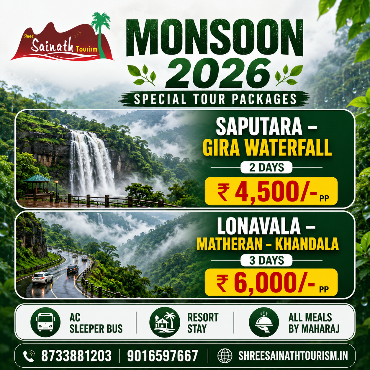 Shree Sainath Tourism Facebook ad: Monsoon Tour Packages Starting From ₹4,500/-