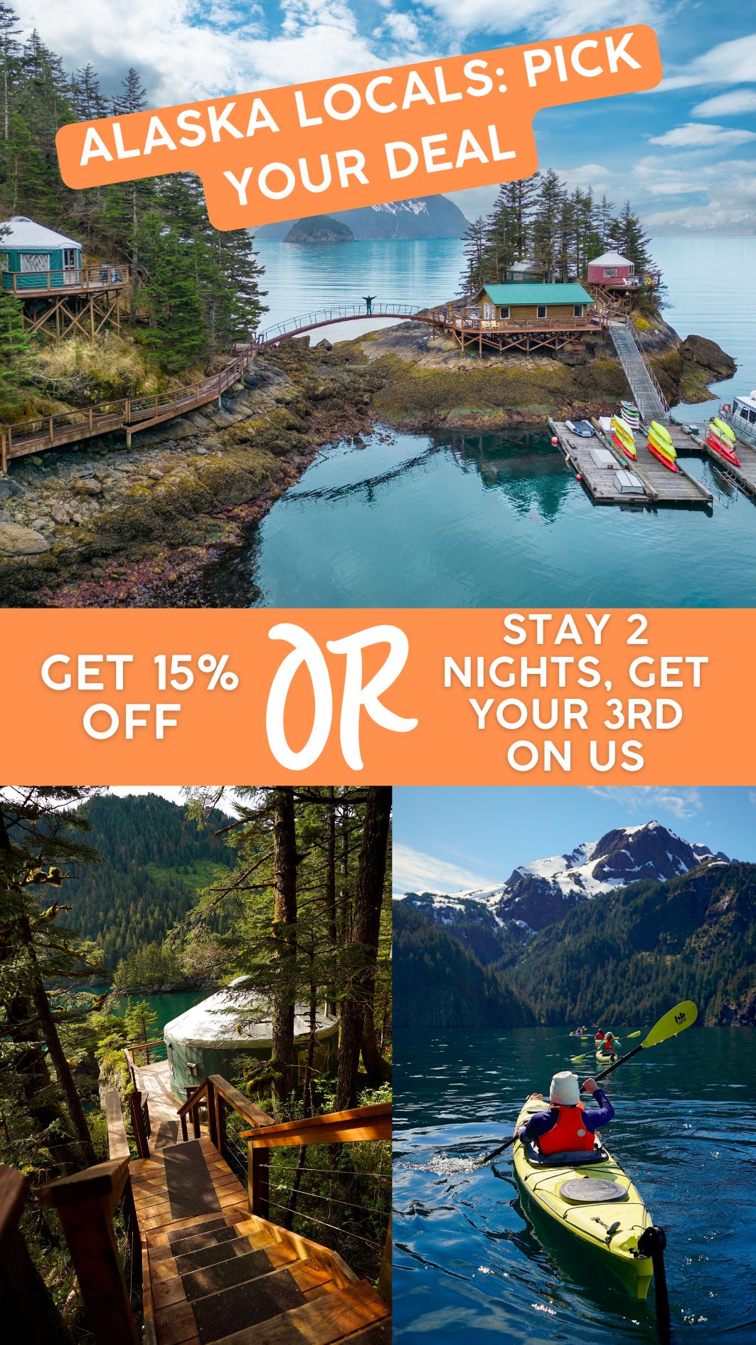 Orca Island Cabins Facebook ad from May 12, 2026