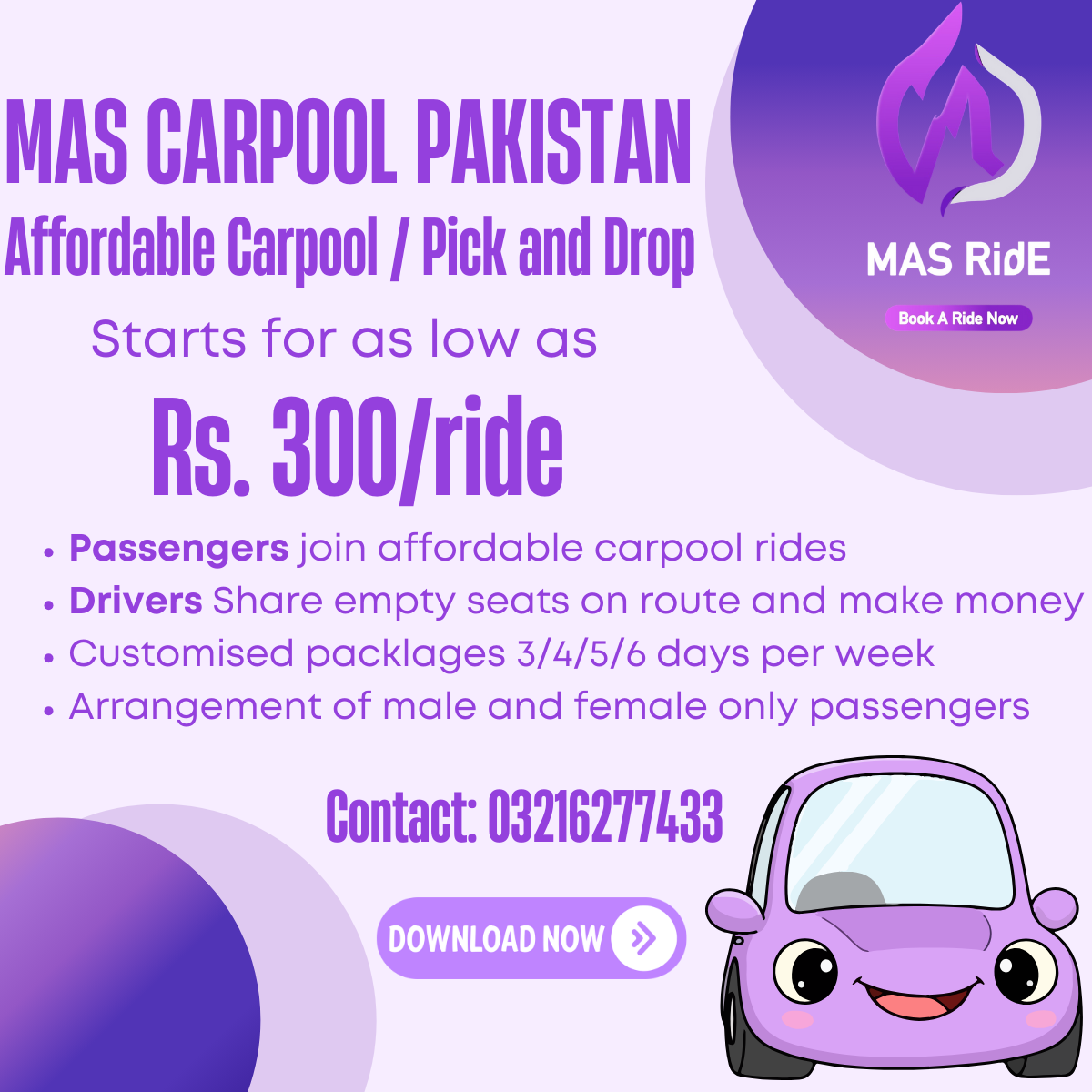 MAS Carpool Pakistan Facebook ad: Chat with us
