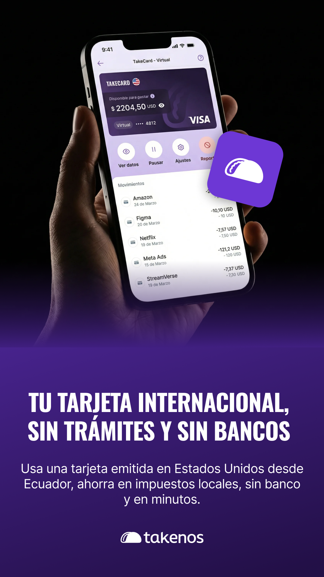 Takenos Ecuador Facebook ad from Feb 19, 2026