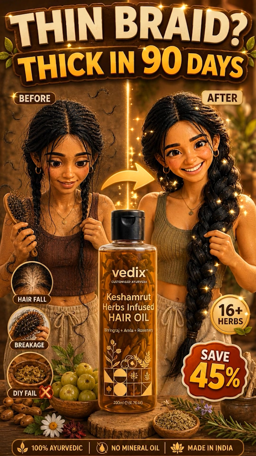 Vedix Facebook ad: Vedix Keshamrut 16+ Herbs Infused Hair Oil