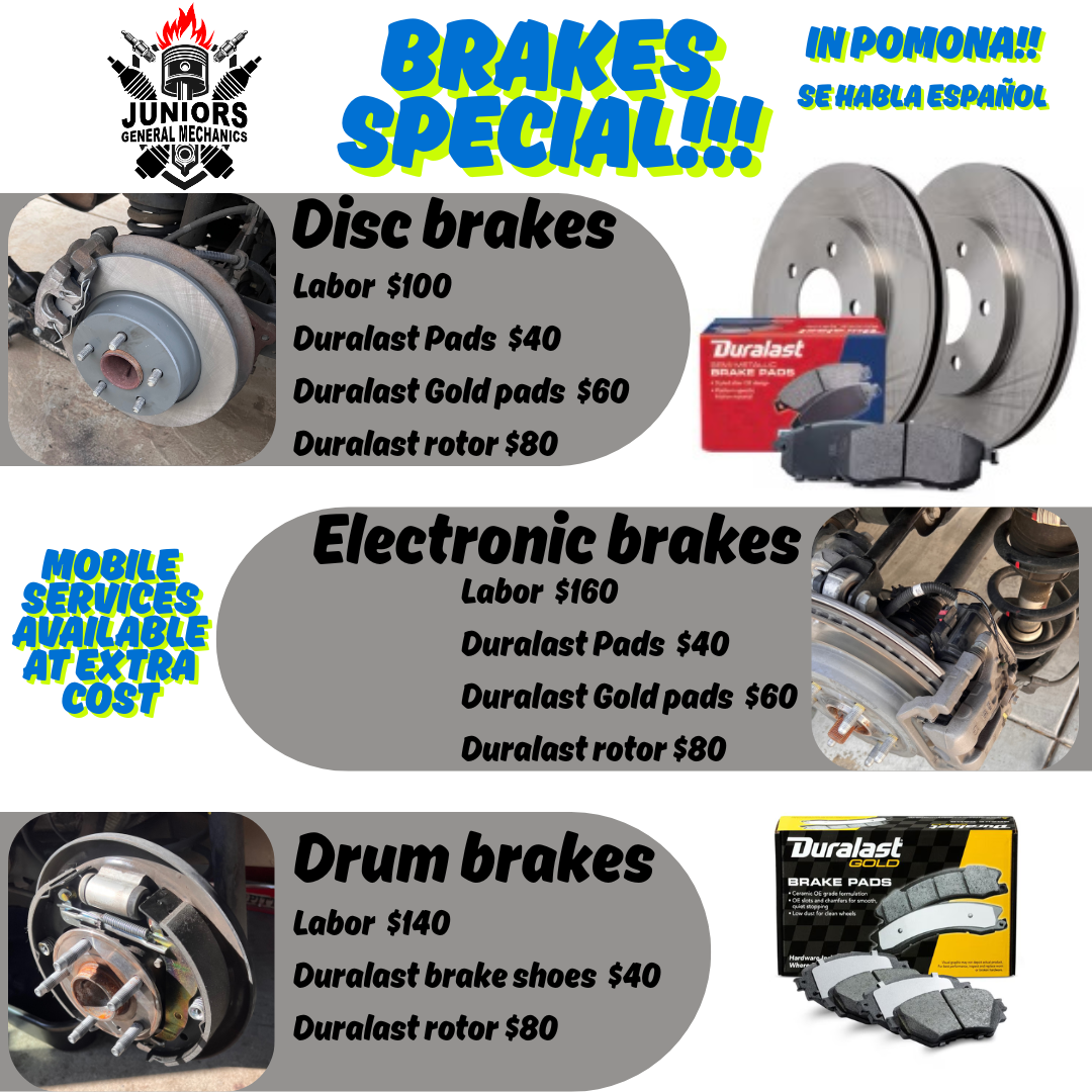 Juniors General Mechanics Facebook ad: Message Us for Brake Service