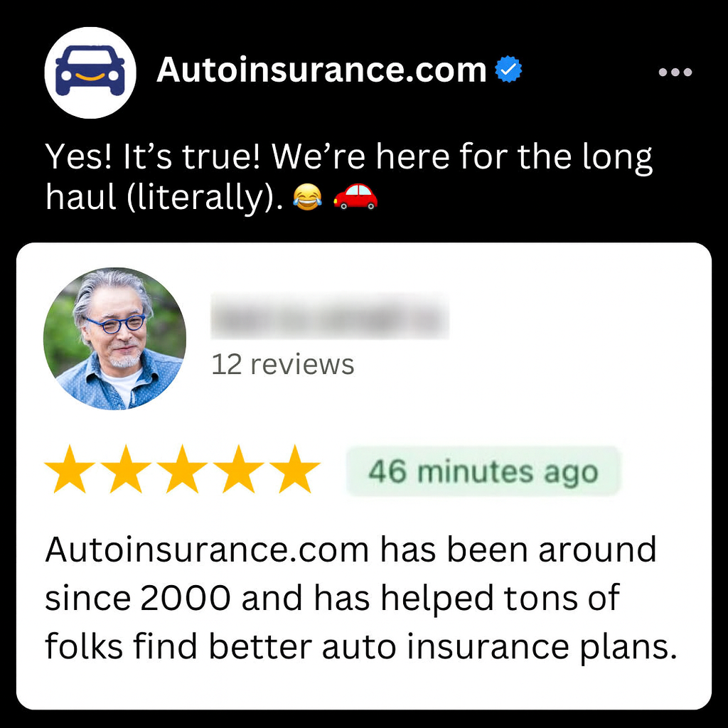AutoInsurance.com Facebook ad: Compare Popular Auto Insurers in Minutes