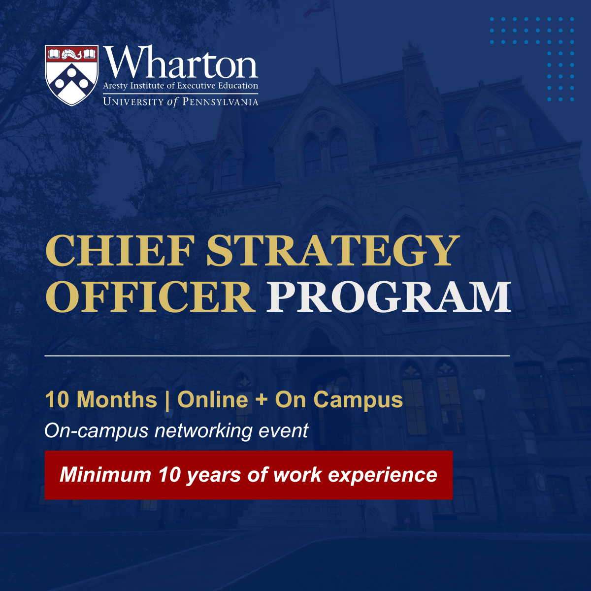 Wharton Executive Education - CSO Program Facebook ad: Fee: US$22,200