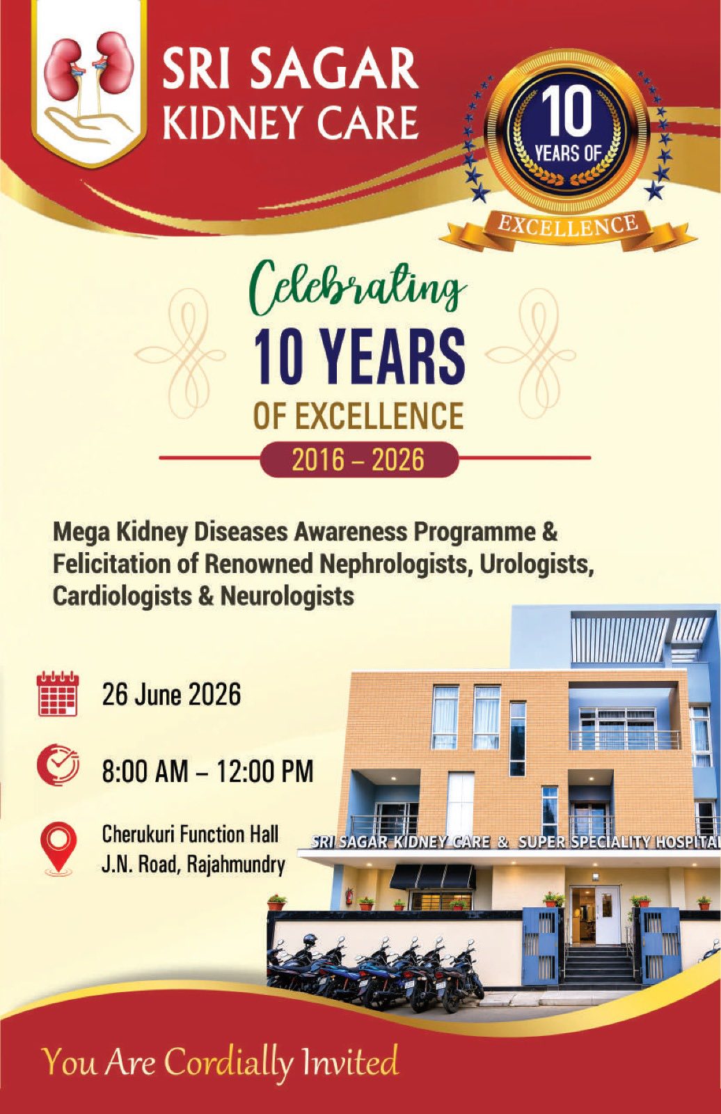 Sri sagar kidney care Facebook ad: MEGA KIDNEY AWARENESS: CHERUKURI KALYAN MANDAPAM JUNE 26…