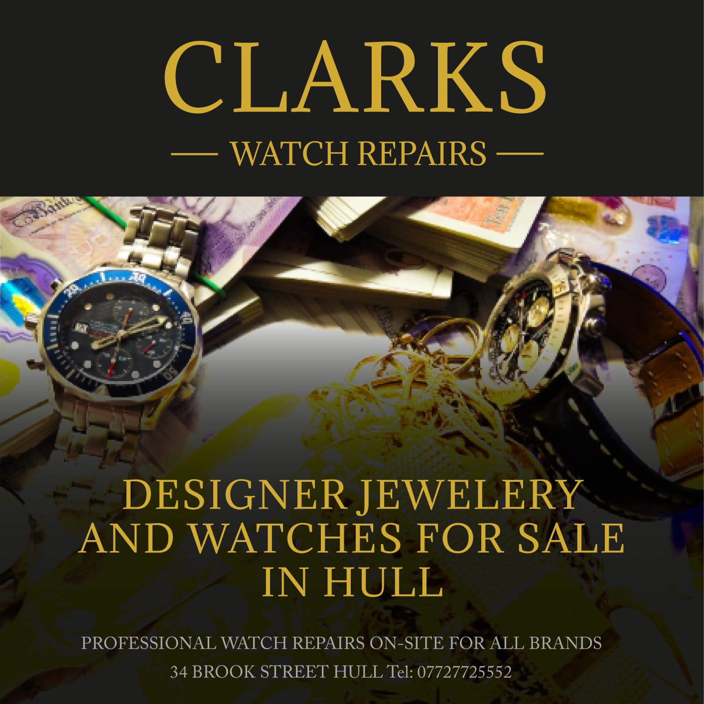 Clarks Watch Repairs Facebook ad from Nov 25, 2025