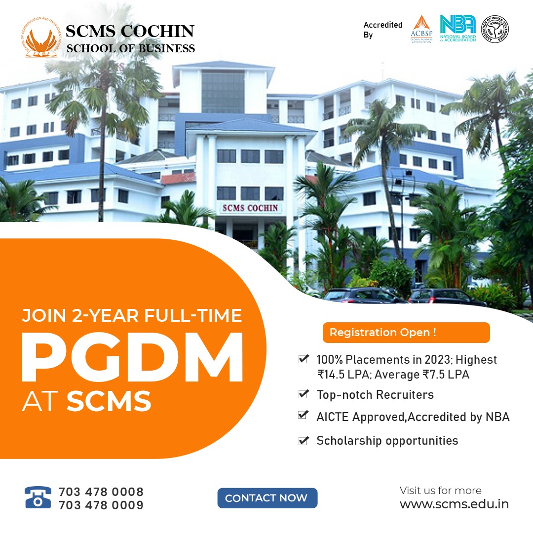 SCMS Cochin School of Business, India Facebook ad: PGDM admission 2026-28