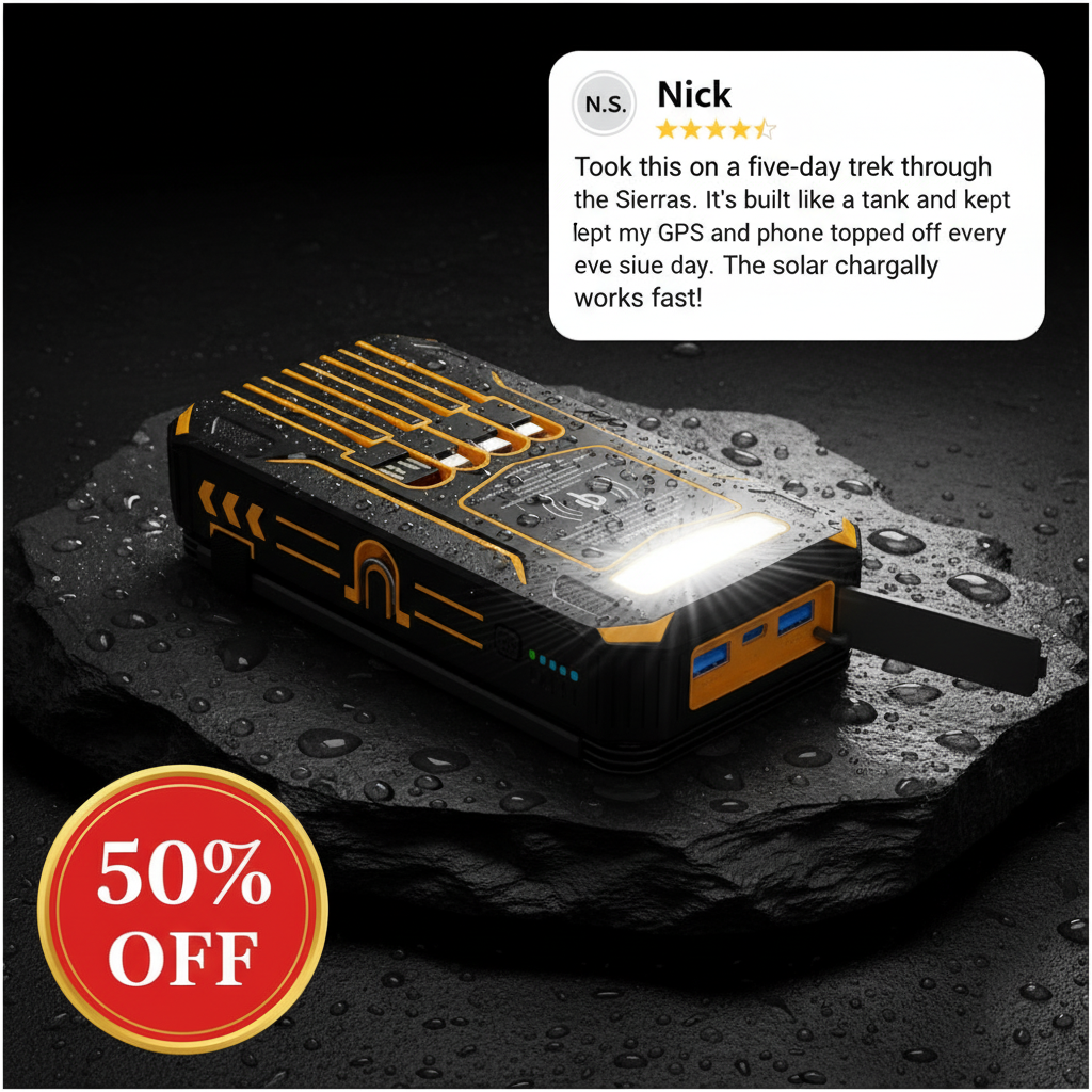 Kikishop Facebook ad: Solar Foldable Power Bank