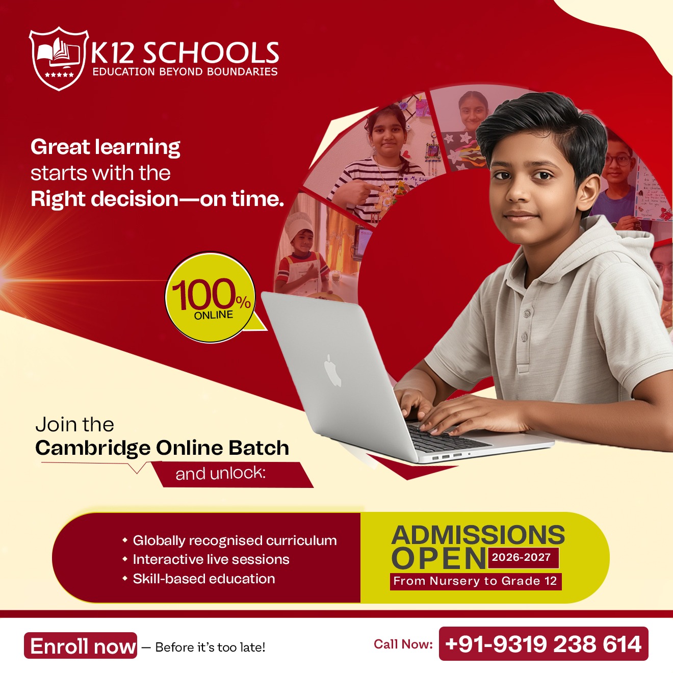 K12 Schools Facebook ad: Admissions Open | 100% Online School