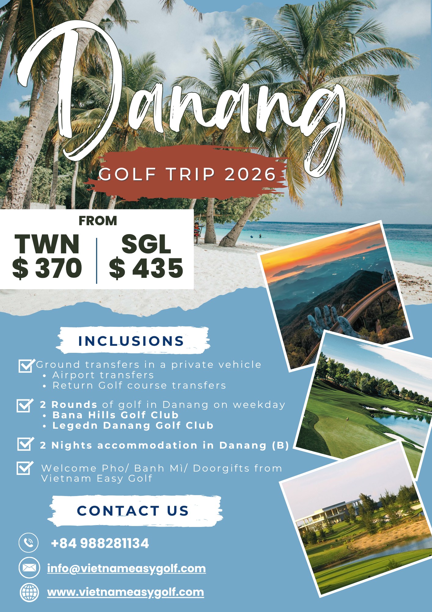 Vietnam Easy Golf Facebook ad: LONG WEEKEND GOLF ESCAPE, JUST 2.5 HOURS FROM…